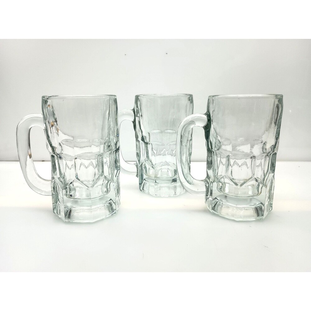Clear Glass Beer Stein Root Beer Mug 5.25 In Tall 3pc